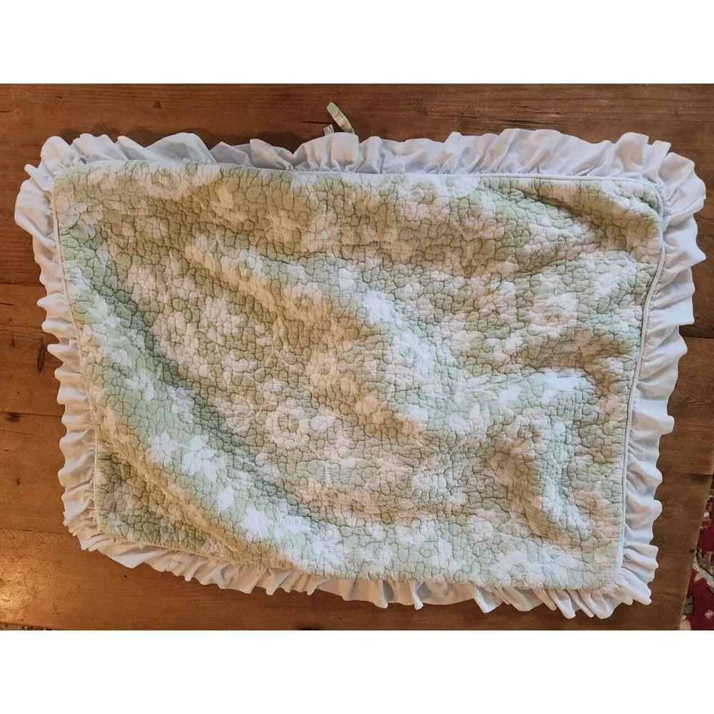 Pair Cottage Shabby Chic Farm Victoria Hill Std Quilted shams sage green & white